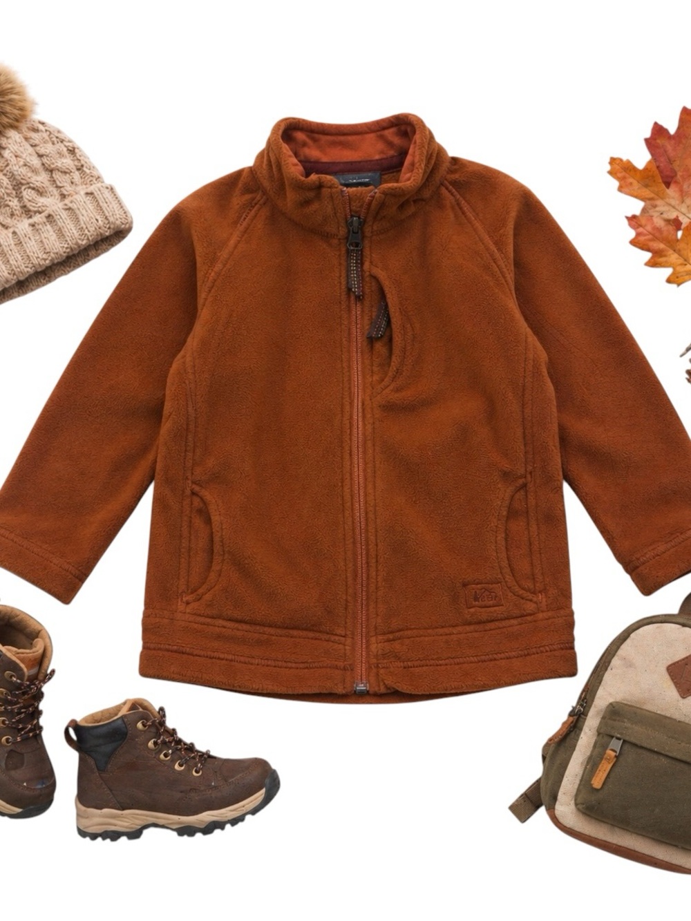 REI Kids Warn Fleece Jacket Rust Orange Full Zip Outdoor Toddler 4T Cozy in GUC